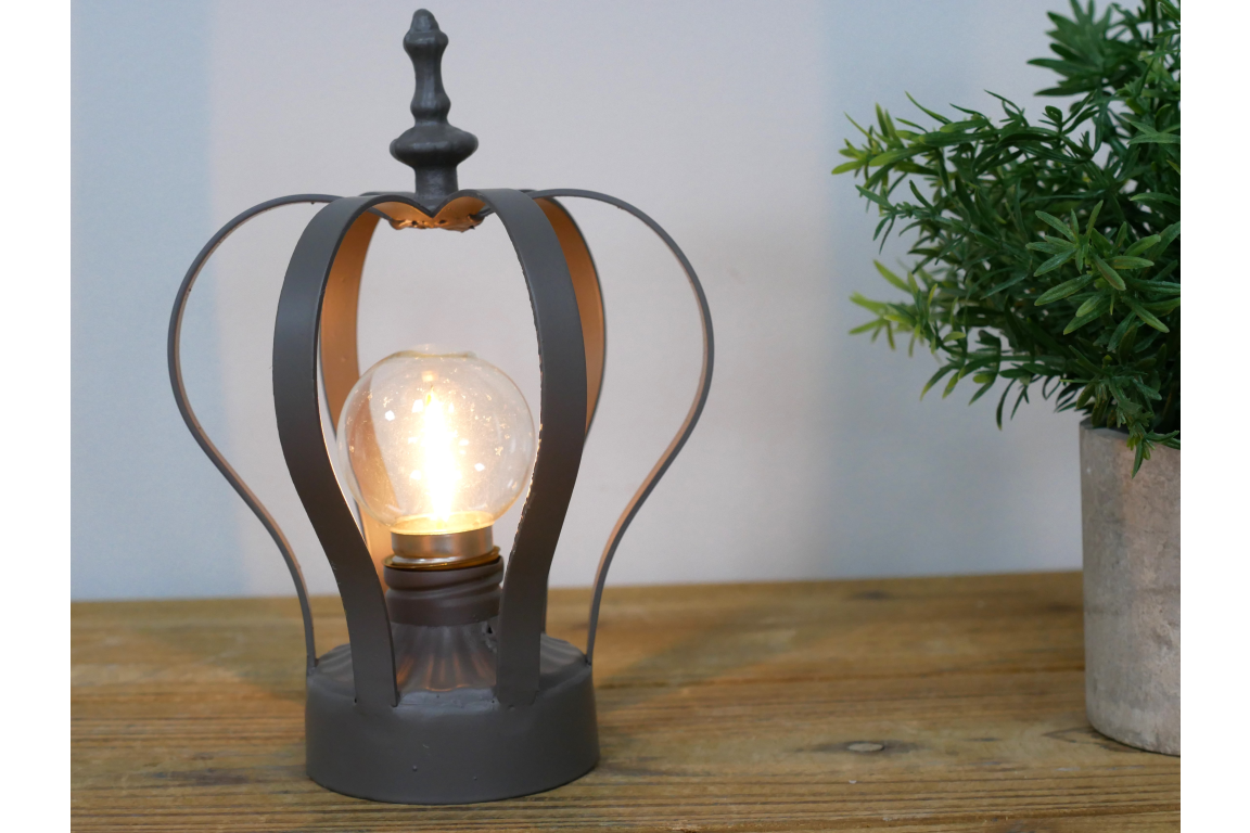 Grey Crown Metal Battery Operated Lamp