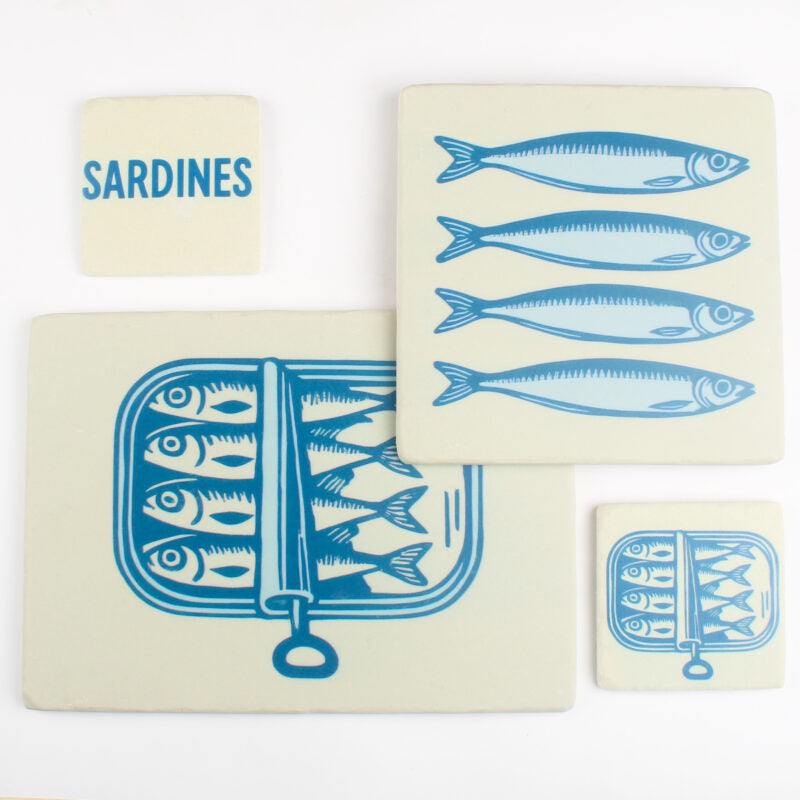 Set of 4 Sardine Coasters Ceramic Summer Living