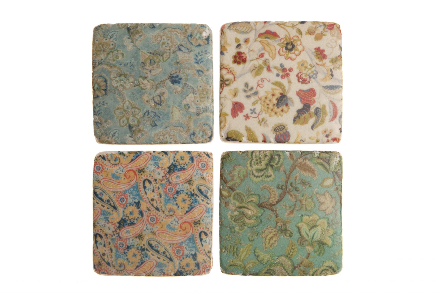 Set 4 French Shabby Chic Ceramic Tile Coasters in an Edwardian Design