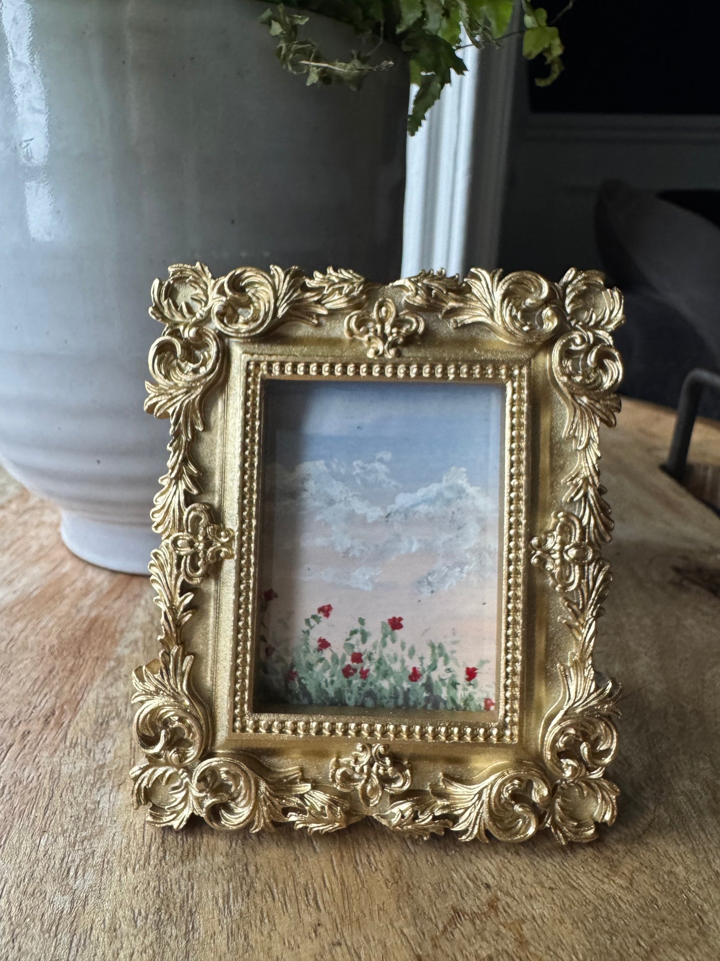 Original Gouache Mini Painting - Sunset and Poppies