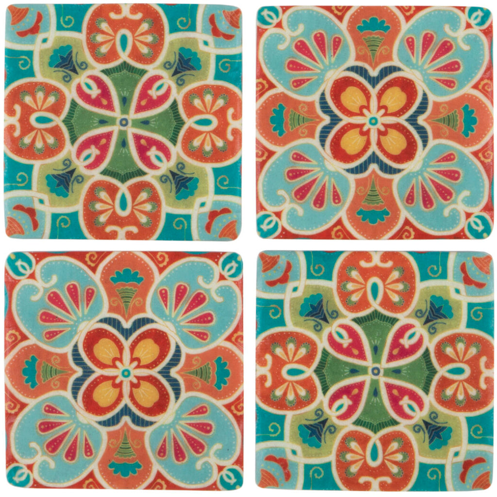 Set 4 Moroccan Ceramic Coasters with Cork Back