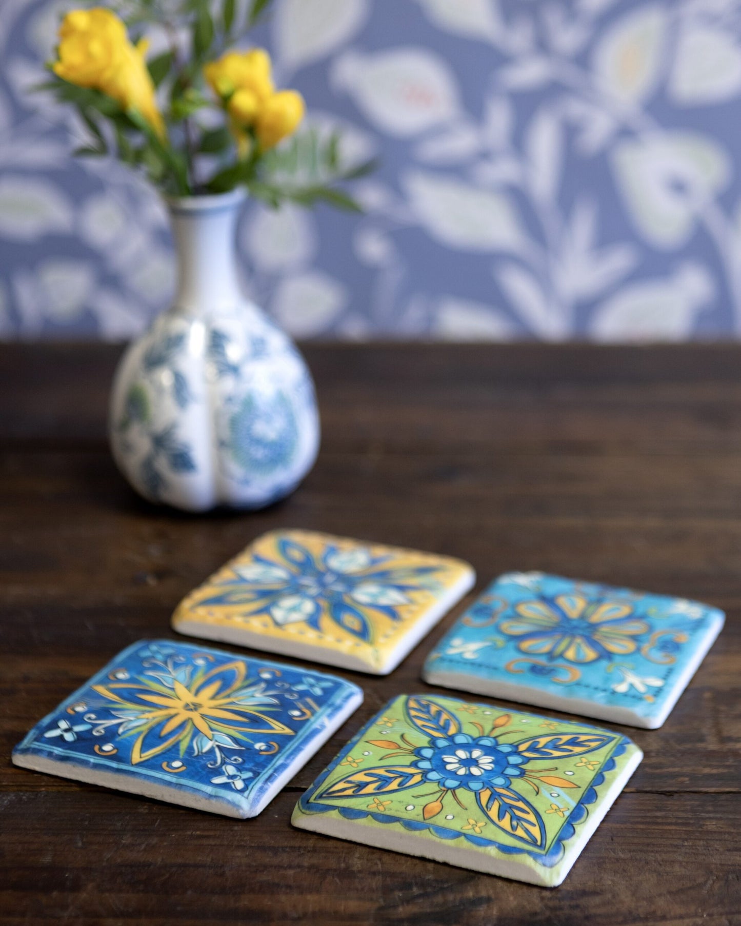 Set of 4 Ceramic Coasters with Moorish Design