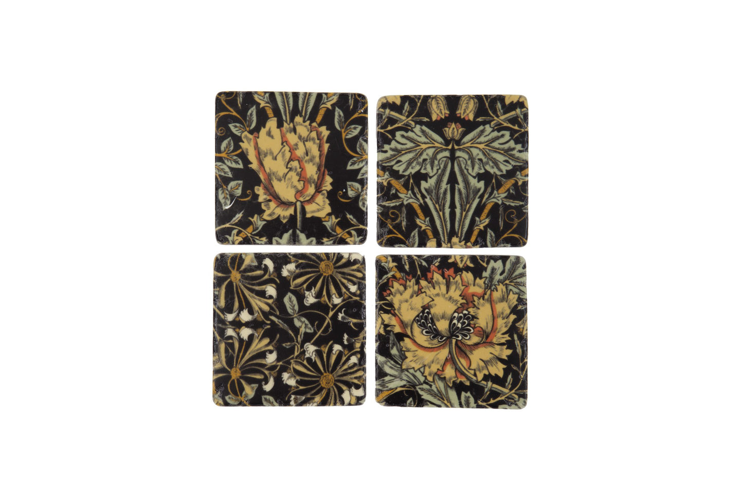 Set of 4 French Shabby Chic Ceramic Coasters in a Black Floral Design