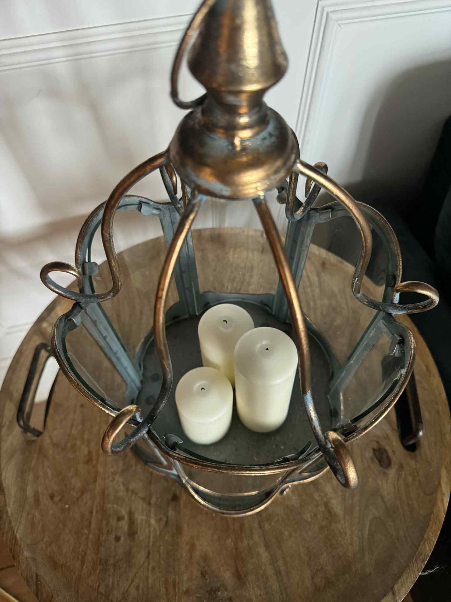 Large Gold Metal and Glass Antique Style Candle Holder