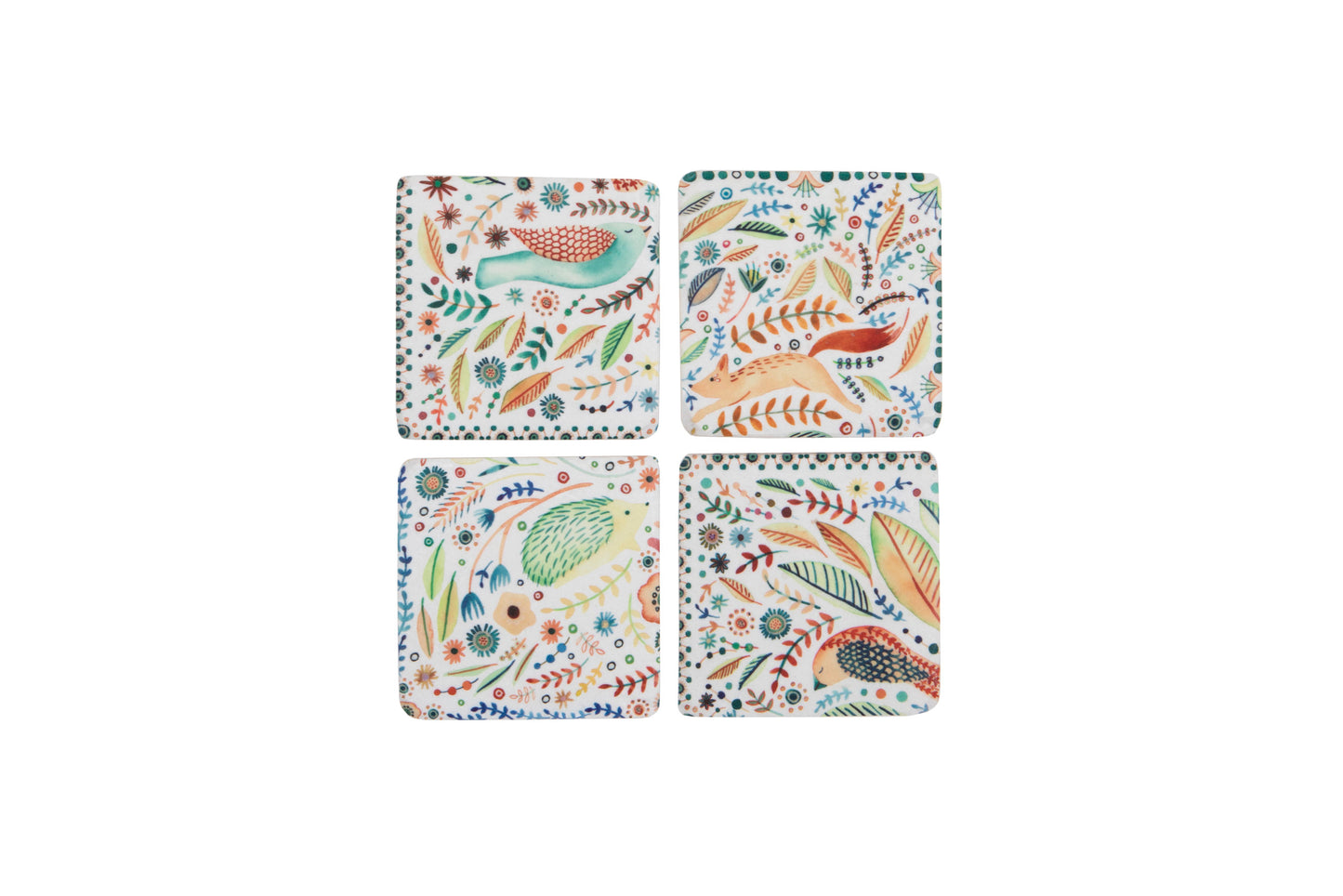 Set 4 French Shabby Chic Ceramic Tile Coasters in a Flora and Fauna Design