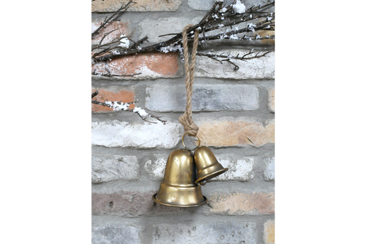 Gold Hanging Christmas Bells Decoration with Hanging Rope