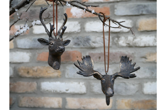 Pair of Stag and Moose Hanging Christmas Decorations