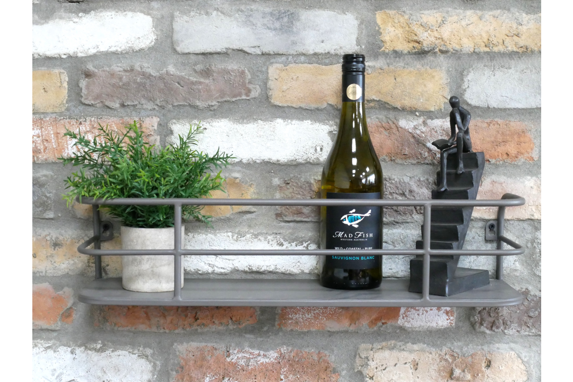 Industrial Metal Shelf with Grey Distressed Finish