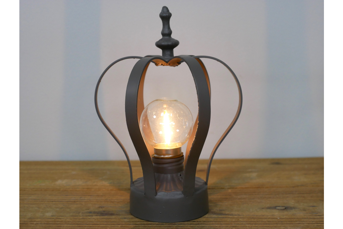 Grey Crown Metal Battery Operated Lamp