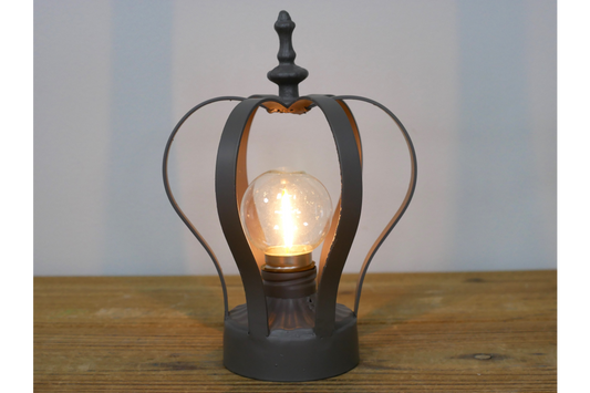 Grey Crown Metal Battery Operated Lamp