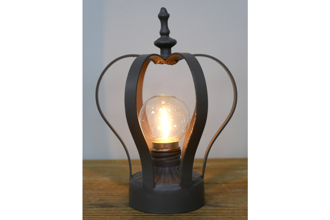 Grey Crown Metal Battery Operated Lamp