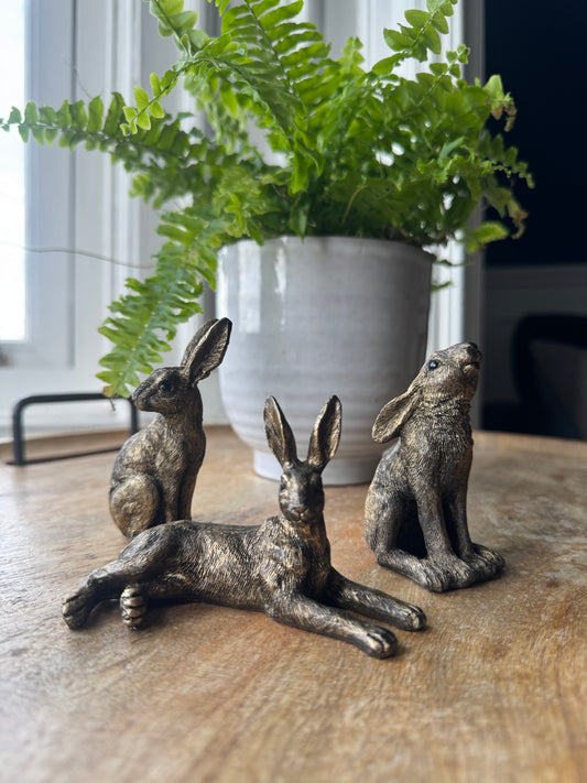 Set of 3 Bronze / Gold Hare Ornaments