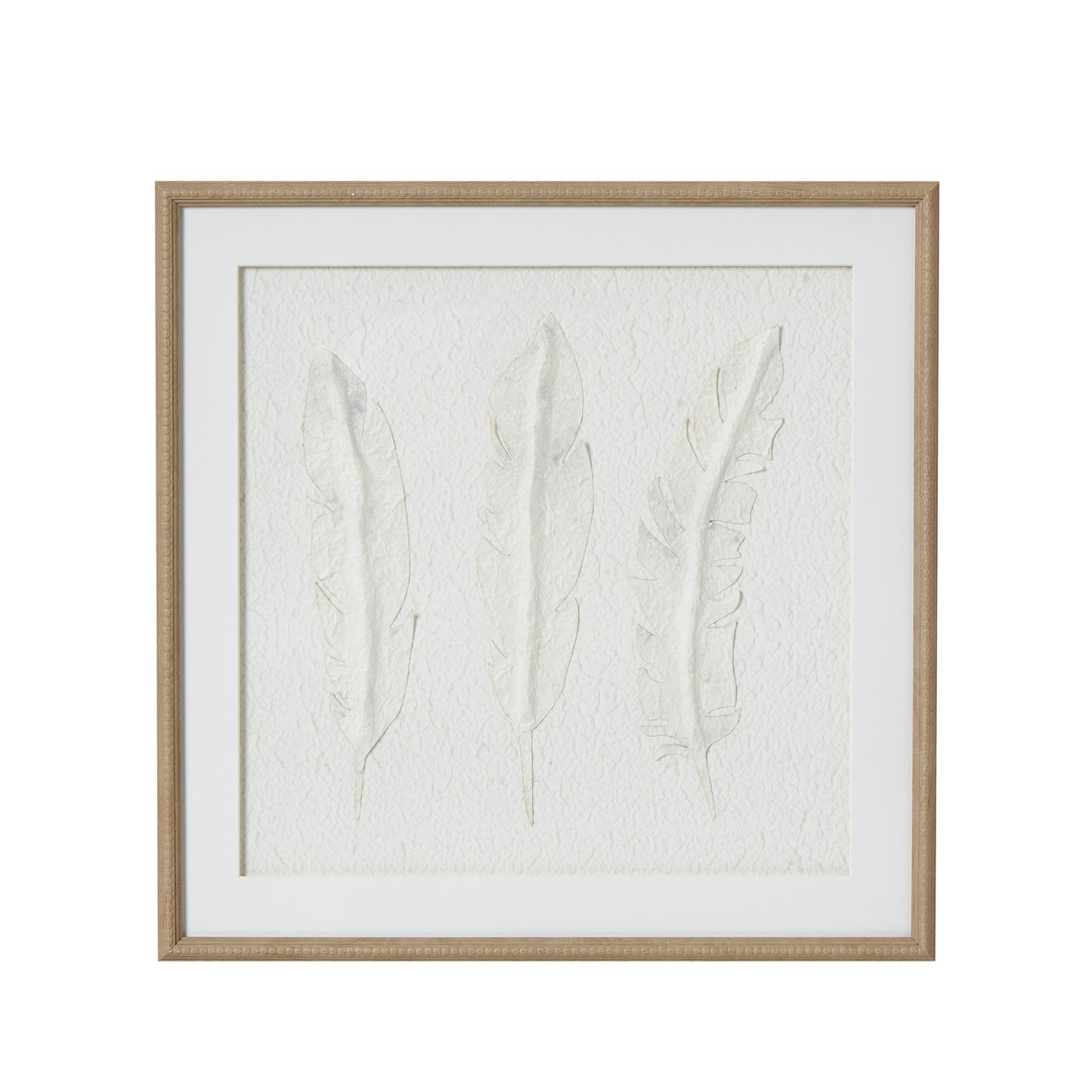 White Feathers Art Mounted In Beaded Frame