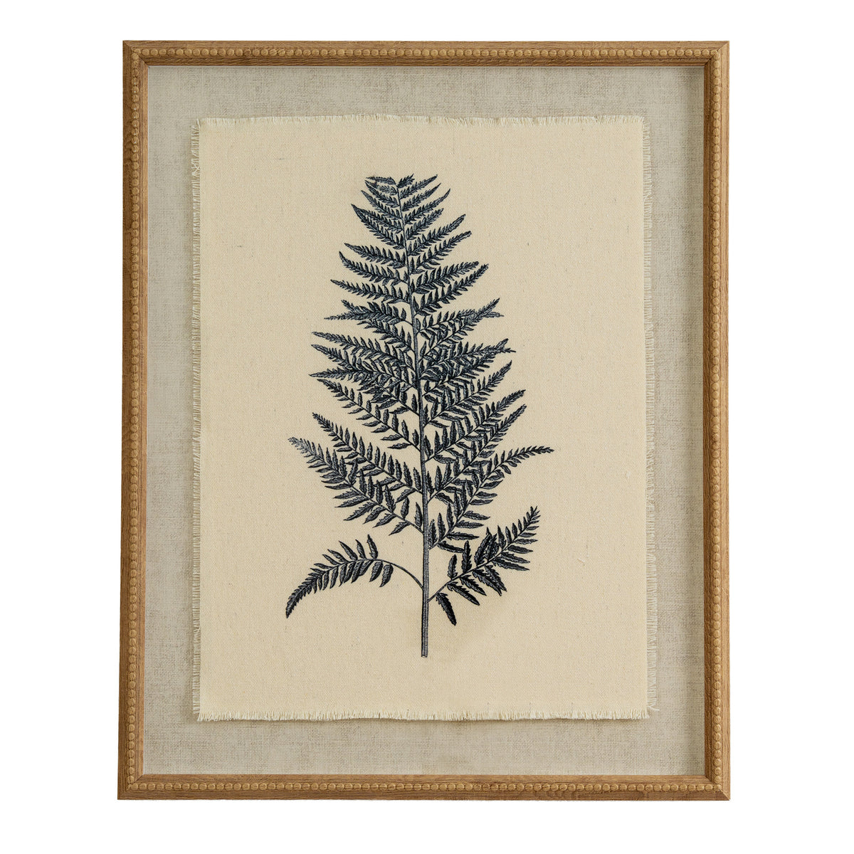Fern On Linen Artwork In Beaded Frame