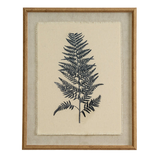 Fern On Linen Artwork In Beaded Frame
