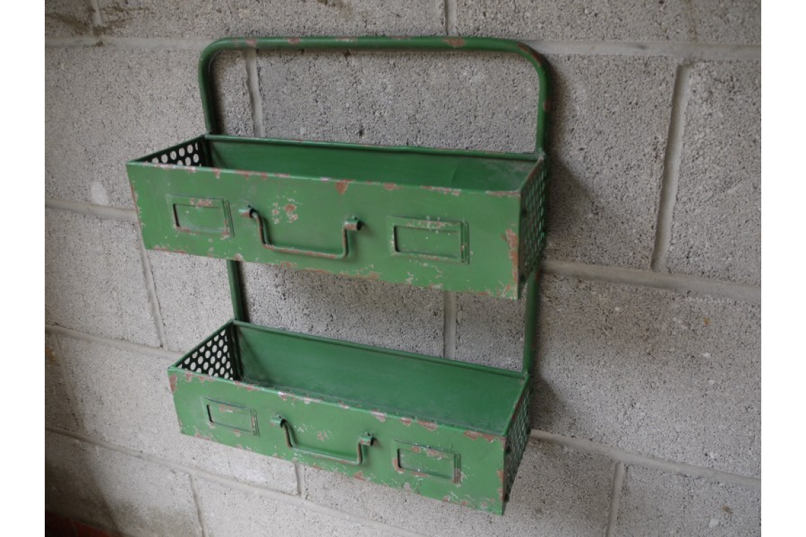 Industrial Distressed Green Shelving Unit