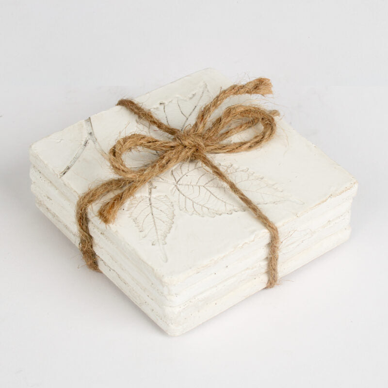 Flower and Leaf Set of 4 Ceramic Coasters Set – 10cm with Cork Back