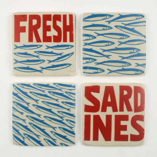 Set of 4 Sardine Coasters Ceramic Summer Living