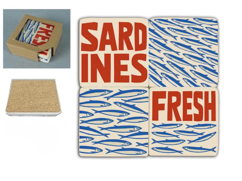 Set of 4 Sardine Coasters Ceramic Summer Living