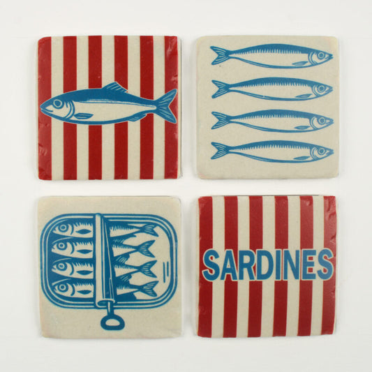 Set of 4 Sardine Coasters Ceramic Summer Living
