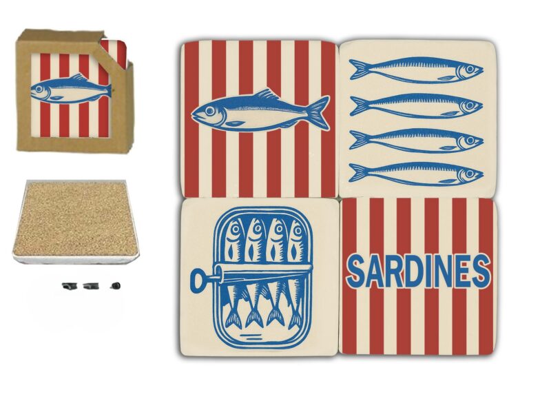Set of 4 Sardine Coasters Ceramic Summer Living