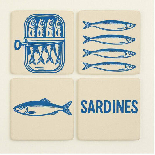 Set of 4 Sardine Coasters Ceramic Summer Living