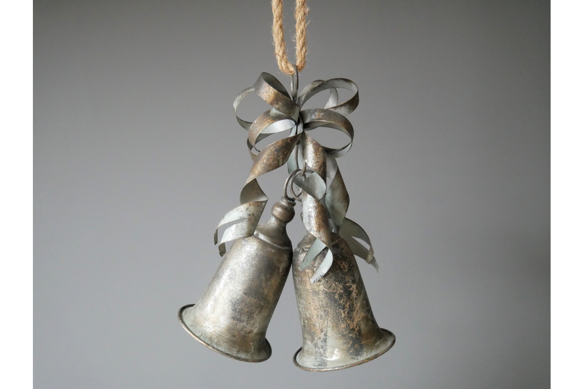 Vintage Style Metal Christmas Bells with Hanging Rope
