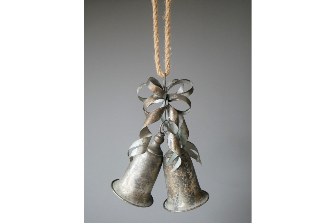 Vintage Style Metal Christmas Bells with Hanging Rope