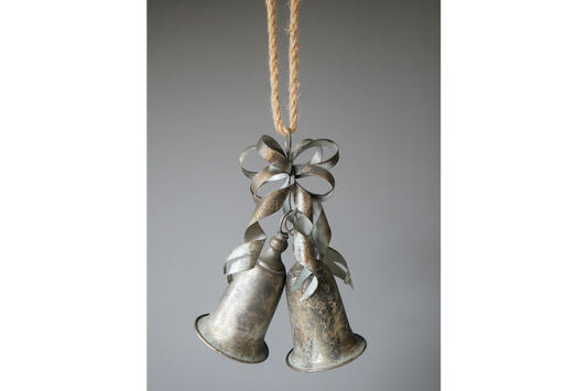 Vintage Style Metal Christmas Bells with Hanging Rope