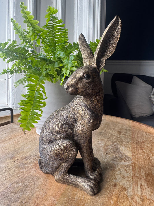 Sitting Golden Bronze Hare Ornament