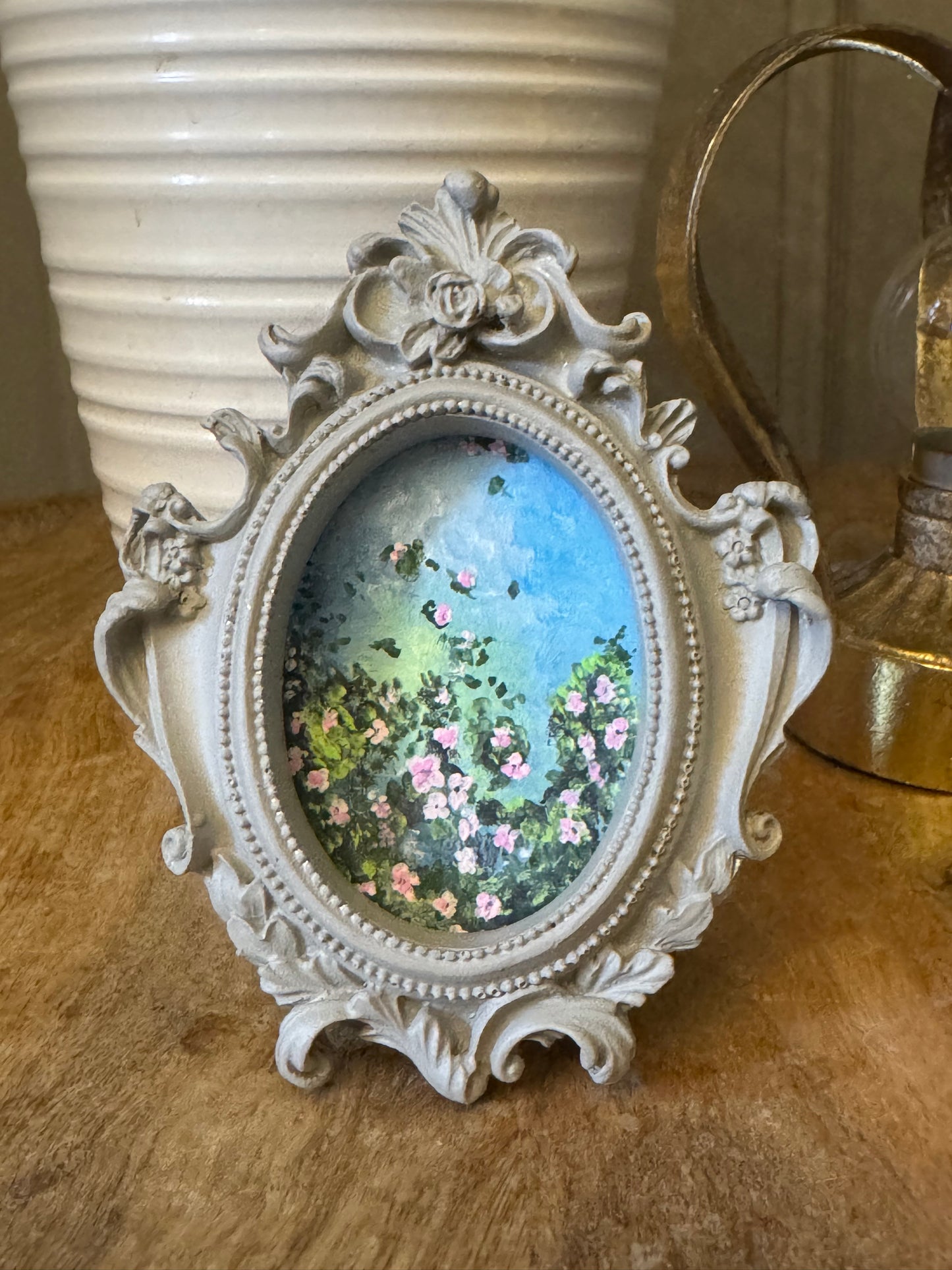 Original Gouache Mini Painting - Pink Blossoms