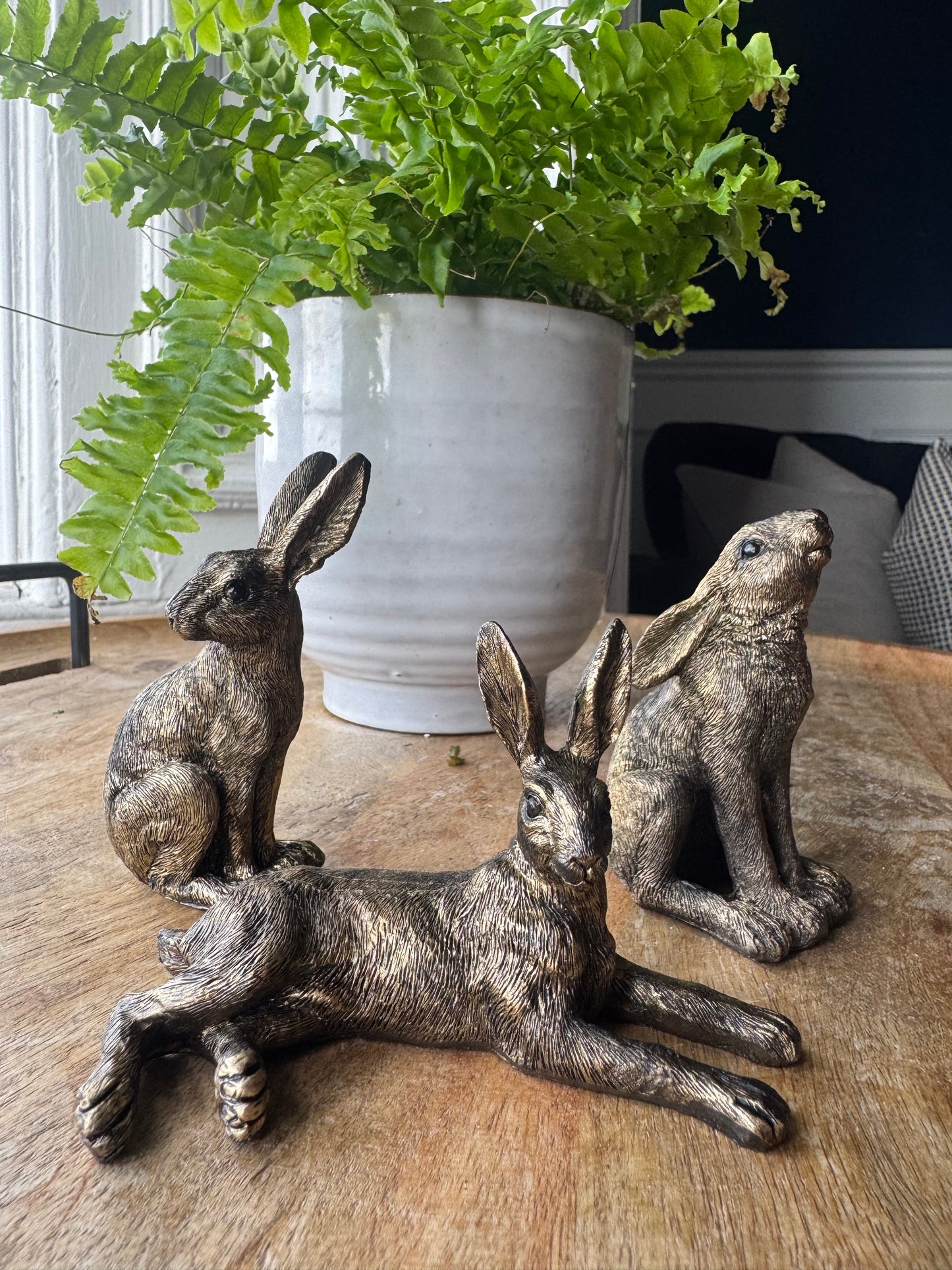 Set of 3 Bronze / Gold Hare Ornaments