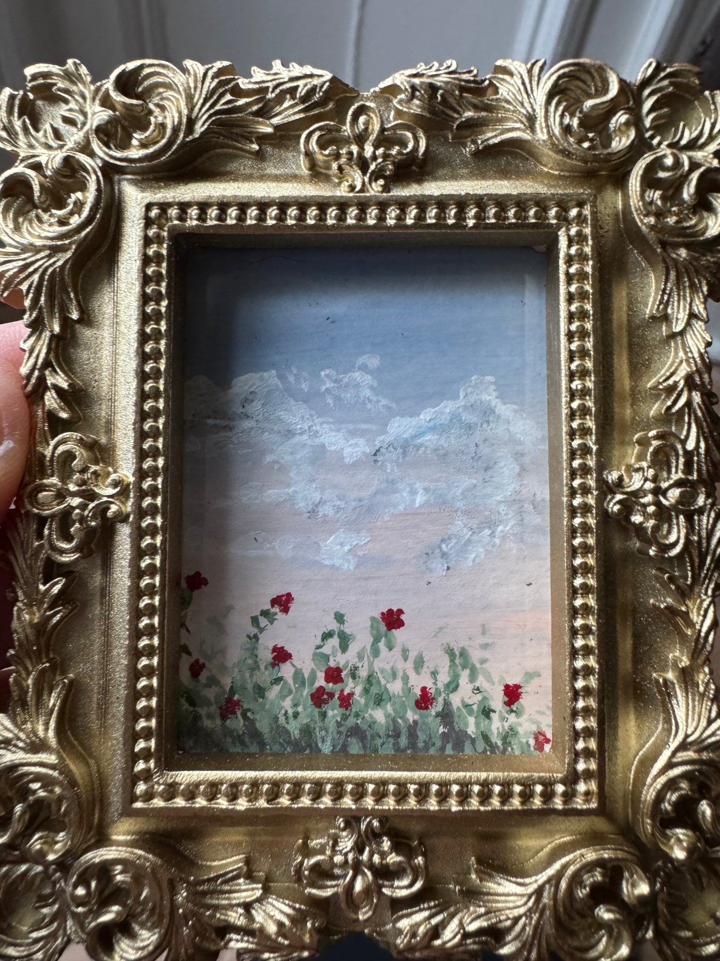 Original Gouache Mini Painting - Sunset and Poppies