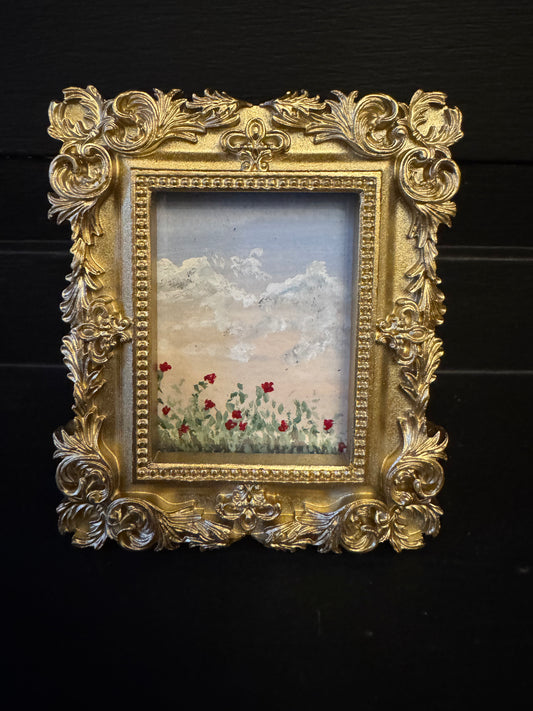 Original Gouache Mini Painting - Sunset and Poppies