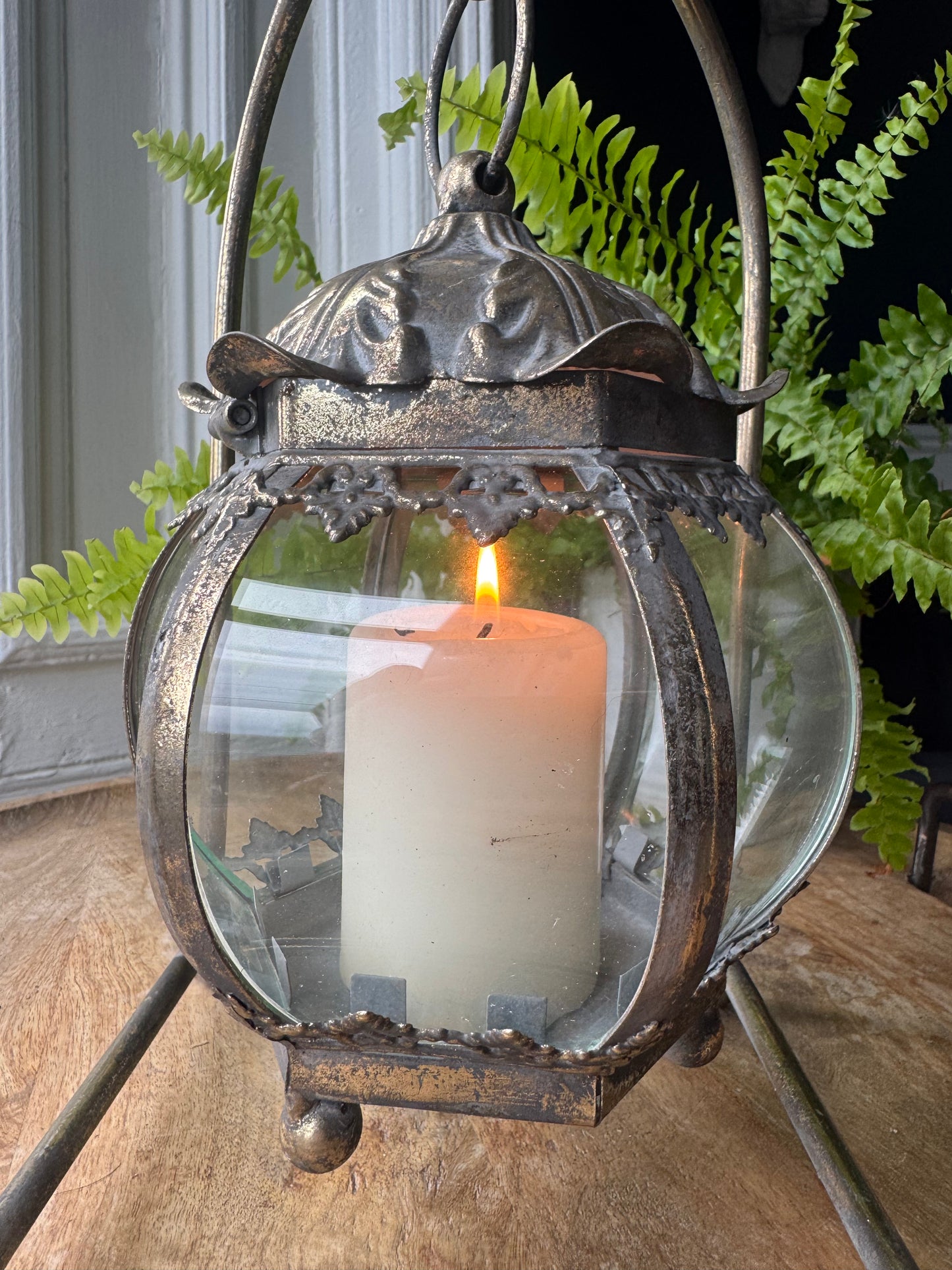 Metal & Glass Hanging Candle Holder