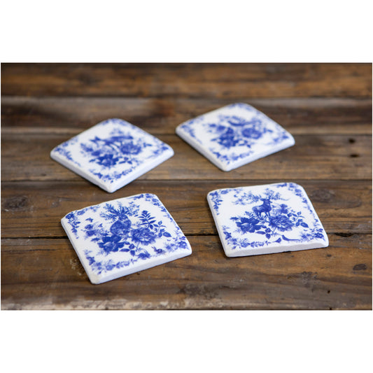 Set of 4 Delft Style Ceramic Coasters