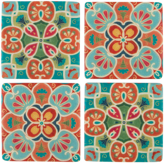 Set 4 Moroccan Ceramic Coasters with Cork Back