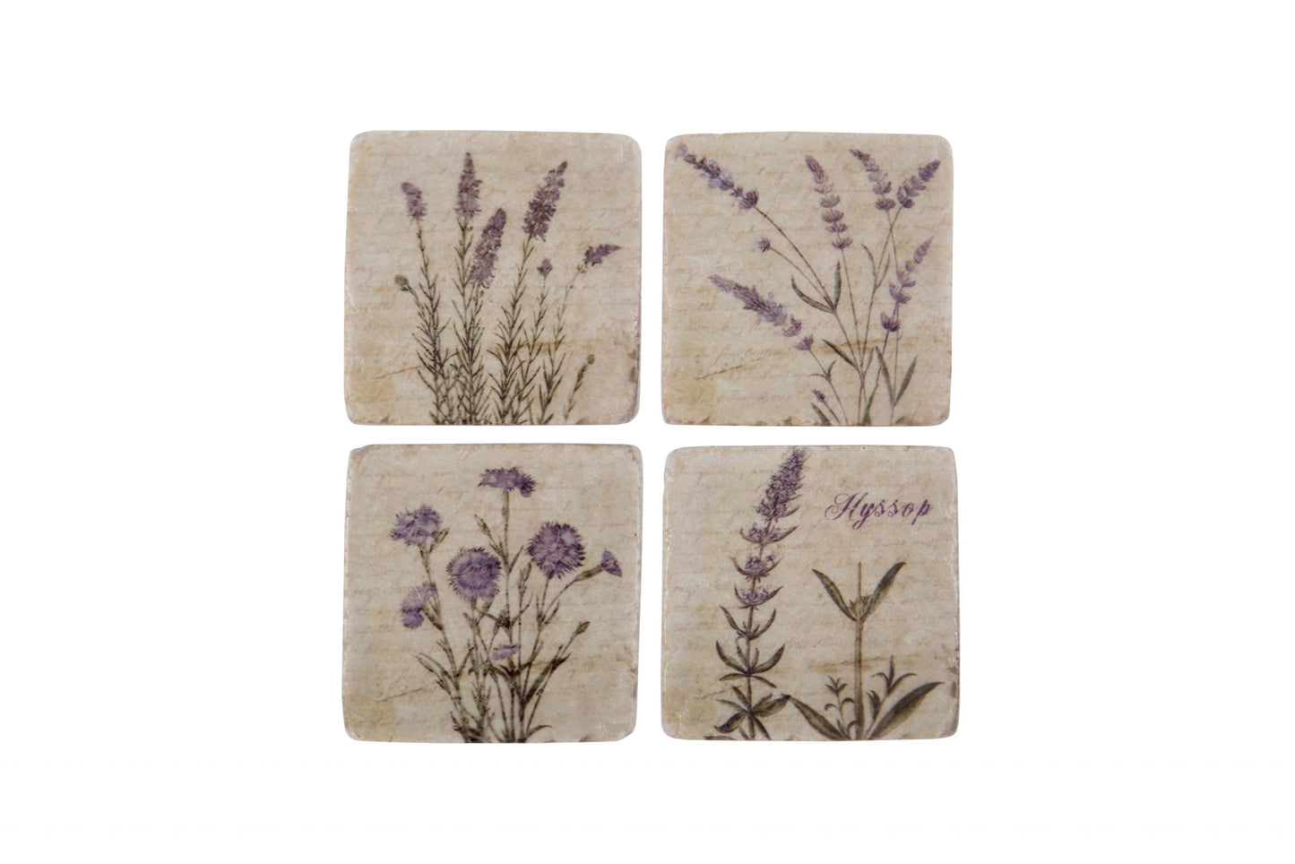 Set 4 French Shabby Chic Ceramic Tile Coasters in a Lavender Wild Flower Design