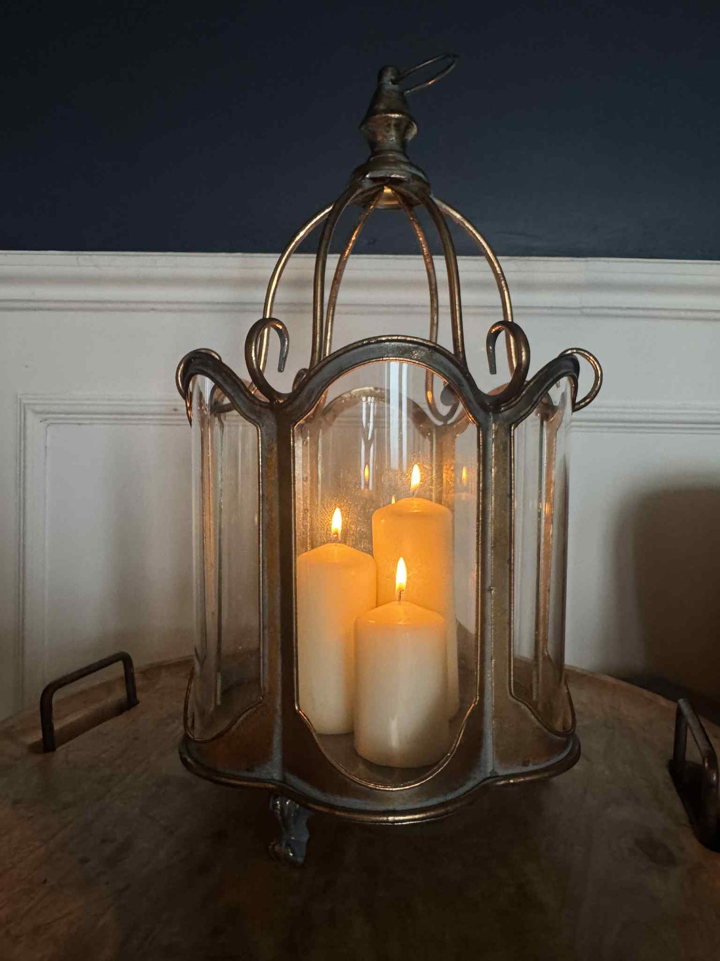 Large Gold Metal and Glass Antique Style Candle Holder