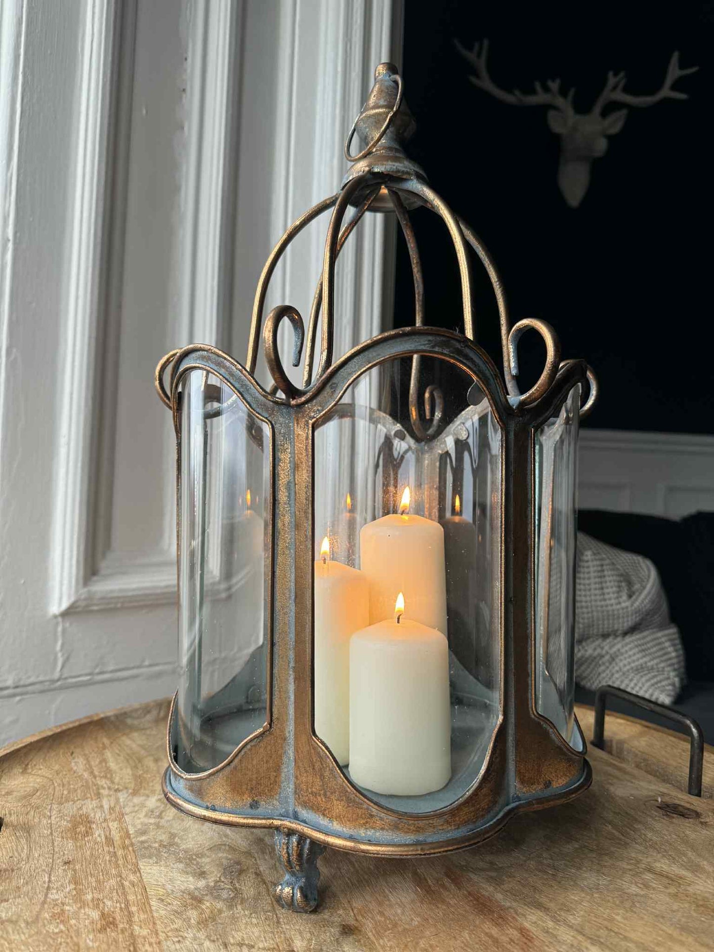 Large Gold Metal and Glass Antique Style Candle Holder