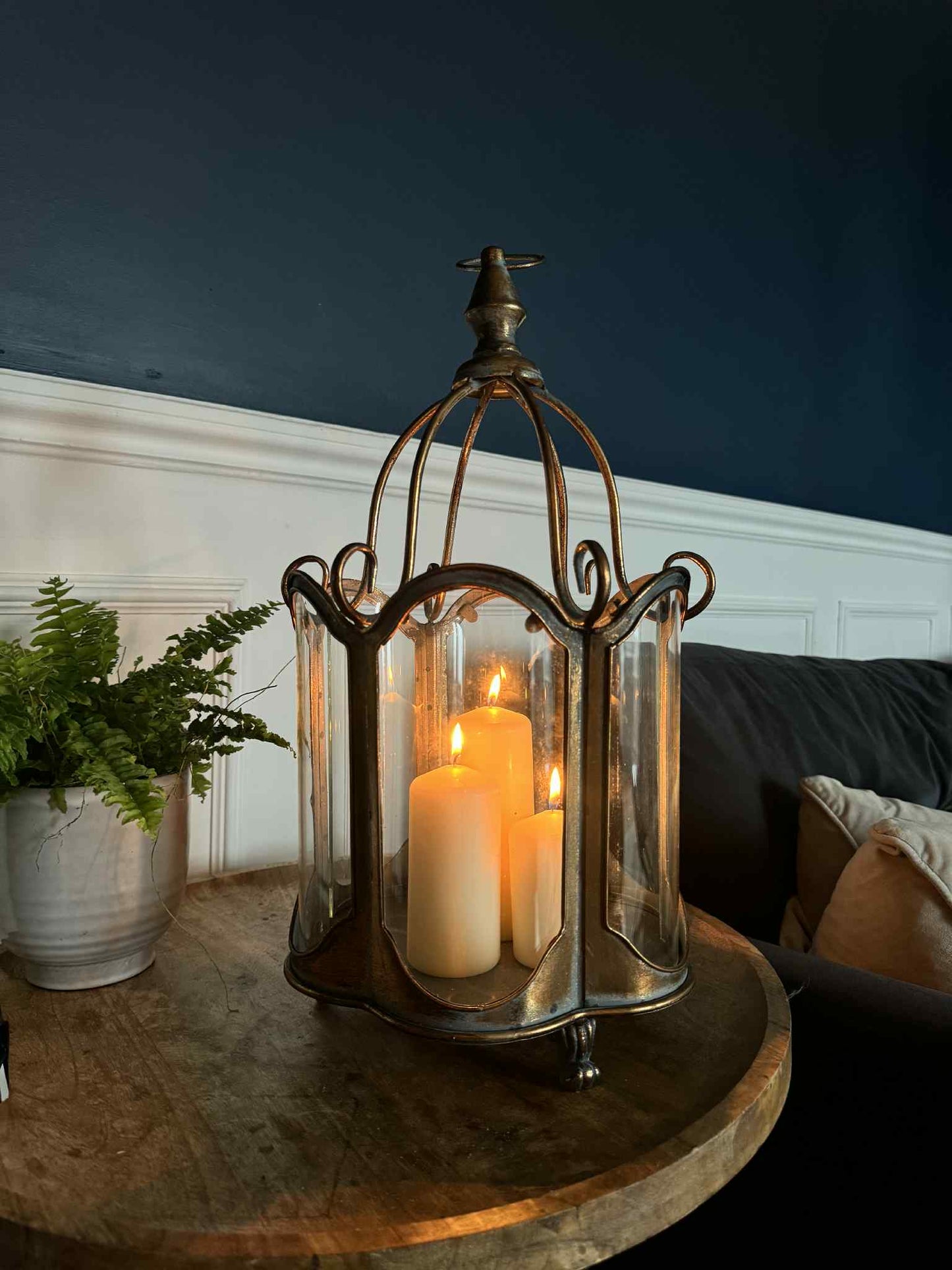 Large Gold Metal and Glass Antique Style Candle Holder