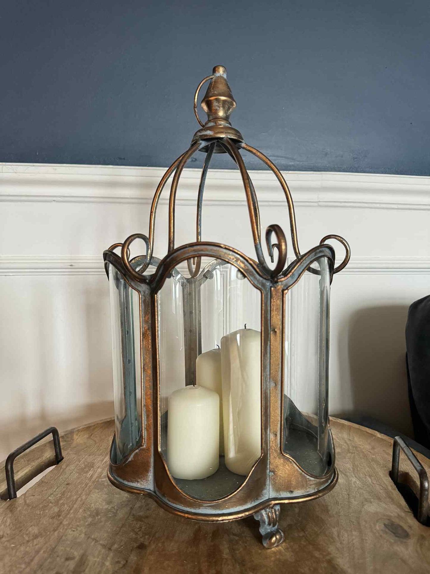 Large Gold Metal and Glass Antique Style Candle Holder