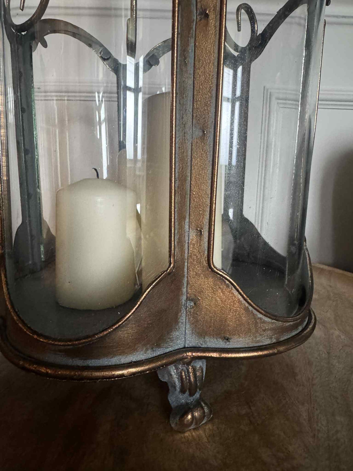 Large Gold Metal and Glass Antique Style Candle Holder