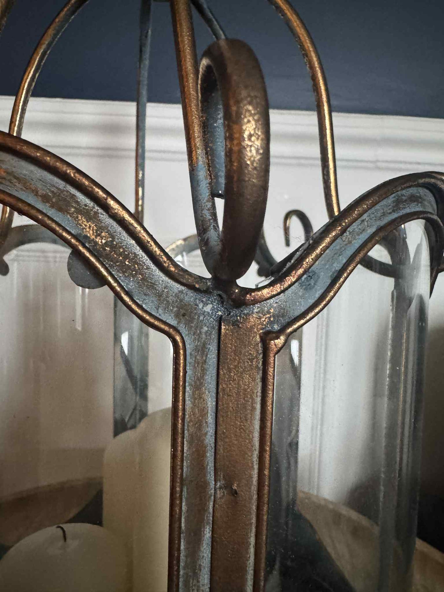 Large Gold Metal and Glass Antique Style Candle Holder