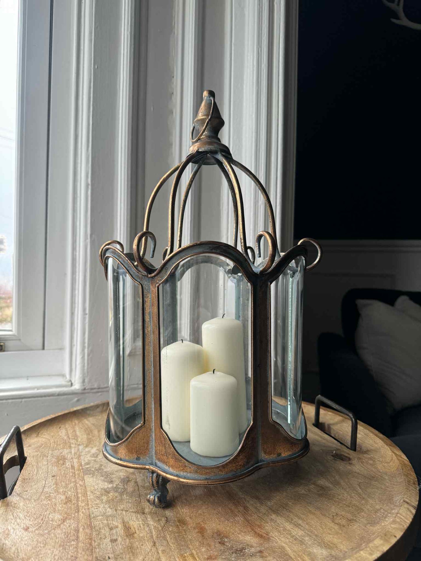 Large Gold Metal and Glass Antique Style Candle Holder