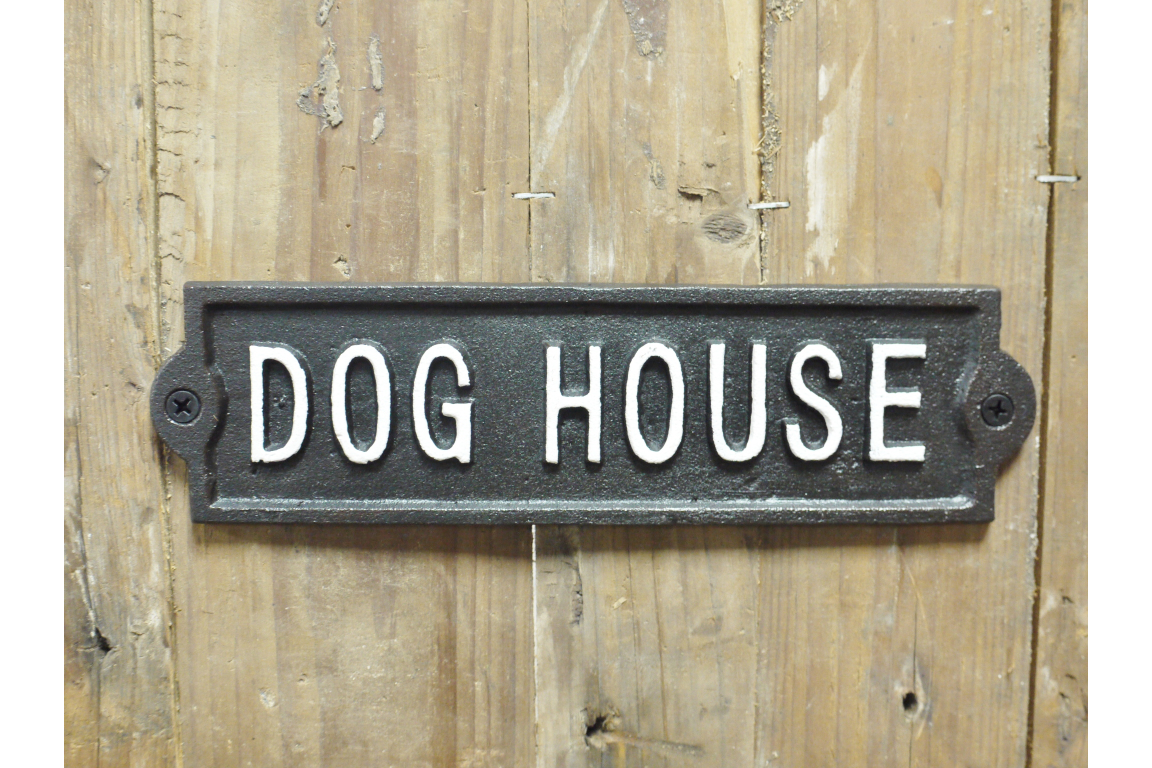Cast Iron DOG HOUSE Sign Black and White Metal Wall Plaque