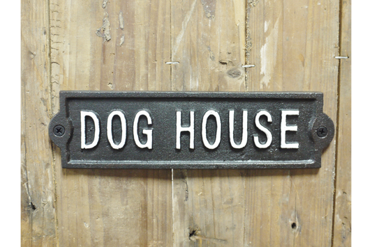 Cast Iron DOG HOUSE Sign Black and White Metal Wall Plaque