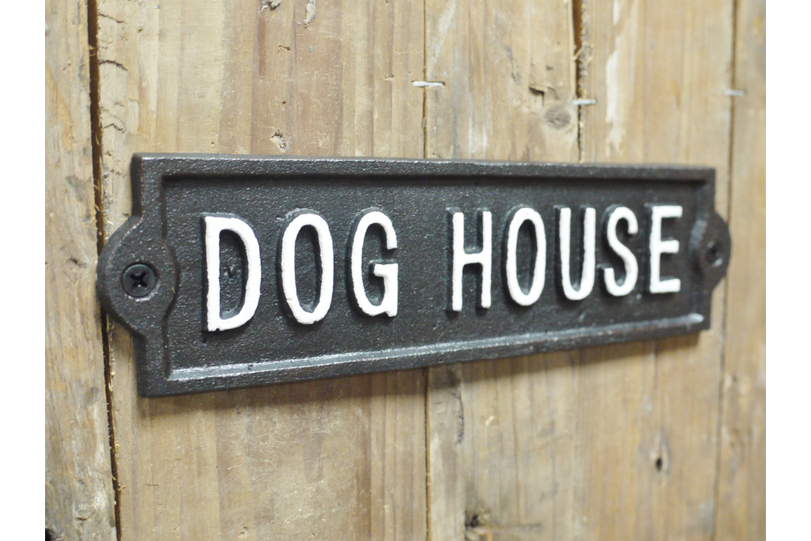 Cast Iron DOG HOUSE Sign Black and White Metal Wall Plaque