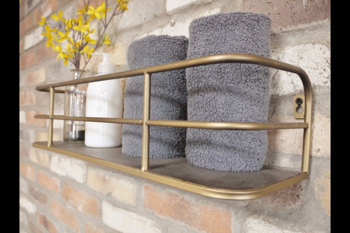 Industrial Retro Style Shelf with Gold Distressed Metal Finish