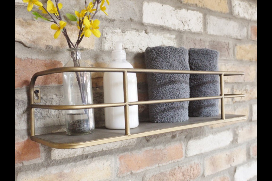 Industrial Retro Style Shelf with Gold Distressed Metal Finish